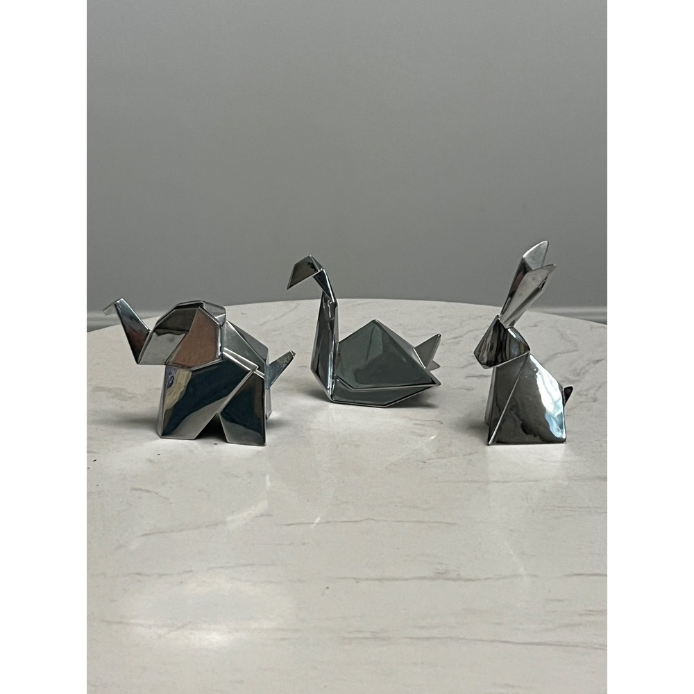 Umbra Anigami Origami Ring Holder Set Chrome Elephant Swan Rabbit 3 Piece